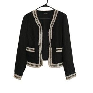 White House Black Market Black Tweed Jacket Embellished Chain Detail Size S